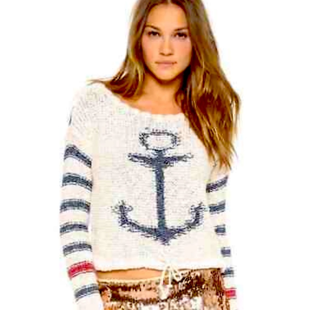 Free People Sailor’s Song Sweater Cropped w/Drawstring Waist Size  XSmall